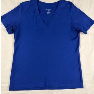 MM LaFleur Womens Large Royal Blue Organic Pima Cotton V-Neck T-Shirt Peru L
